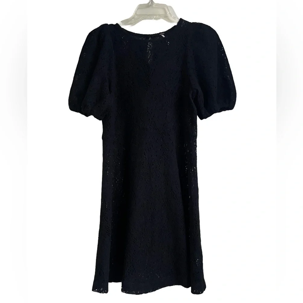Free People Size Small Black Lace Sweater Dress Puff Sleeve Excellent‎ Condition